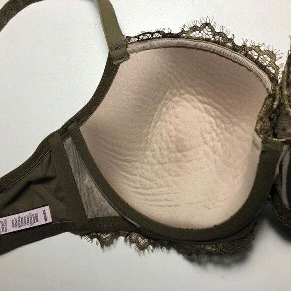 #3471-1 Victoria's Secret Demi-Lined 32DD Olive Embroidered Lace Bra - Picture 5 of 6